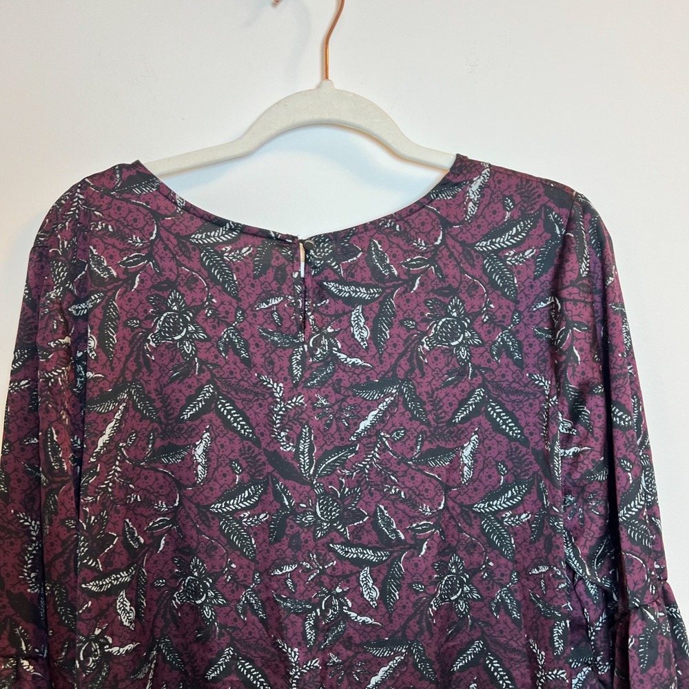 Simply Styled by Sears Women's Burgundy Floral‎ Bell Sleeve Peplum Tunic Top XL - Picture 7 of 9